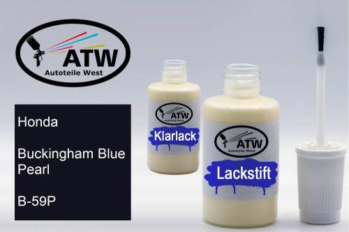 Honda, Buckingham Blue Pearl, B-59P: 20ml Lackstift + 20ml Klarlack - Set, von ATW Autoteile West.